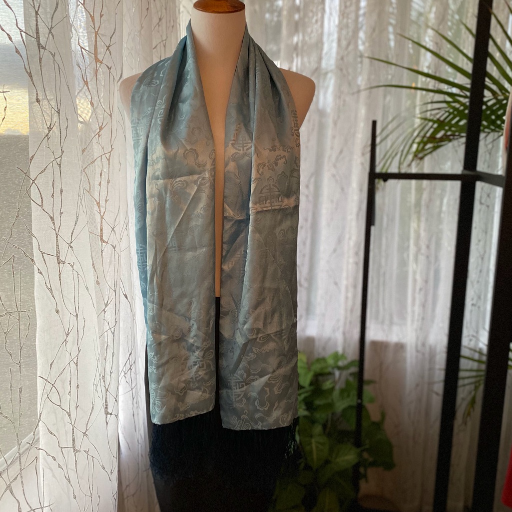 Silk Scarf In Navy Blue On One Sky Blue Silk Scarf In Navy Blue On One Sky Blue